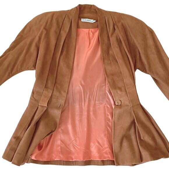 Vintage Spitalnick 1980s Brown Suede Peplum Blazer & Leather Skirt Suit RARE - Picture 9 of 10